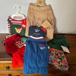 Christmas Dog Outfit 5 pc Bundle Small Santa Paws Dress Fringe Jacket Reindeer